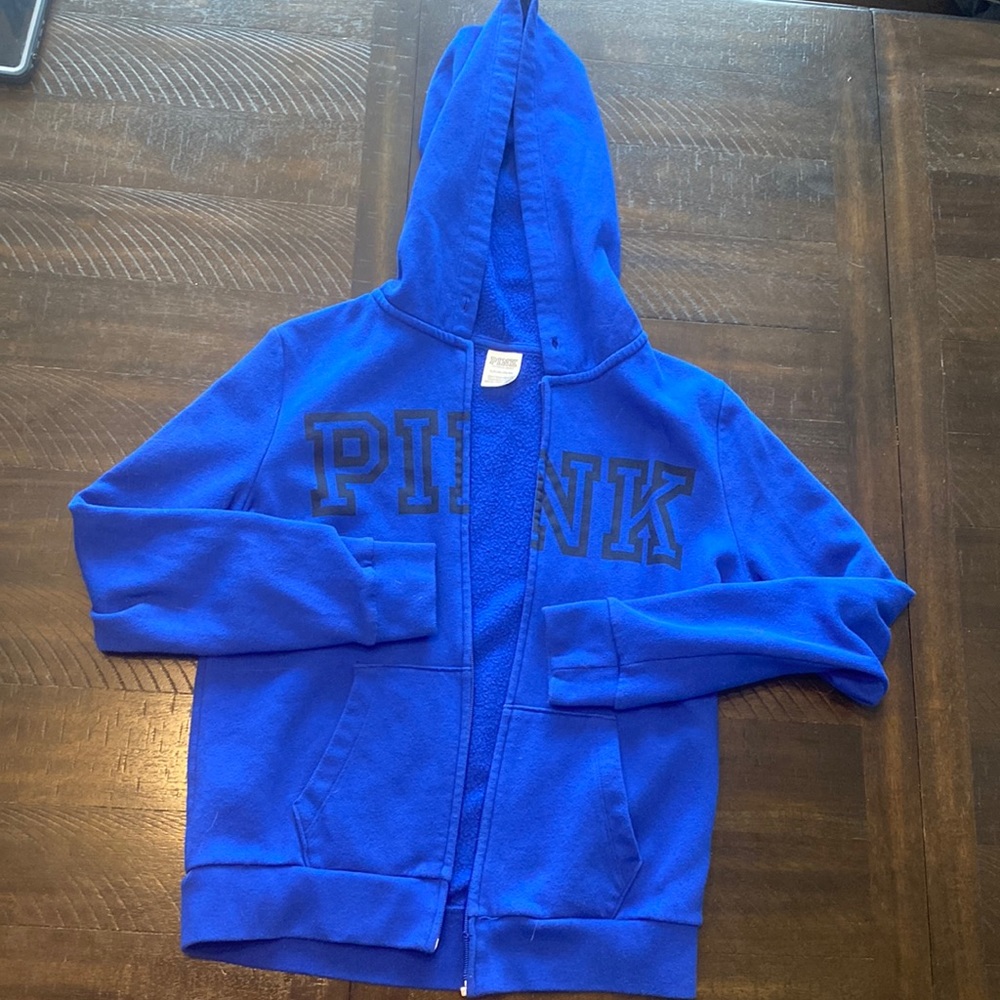 Victoria Secrets PINK Hoodie Women’s Size Small Blue with Black Print